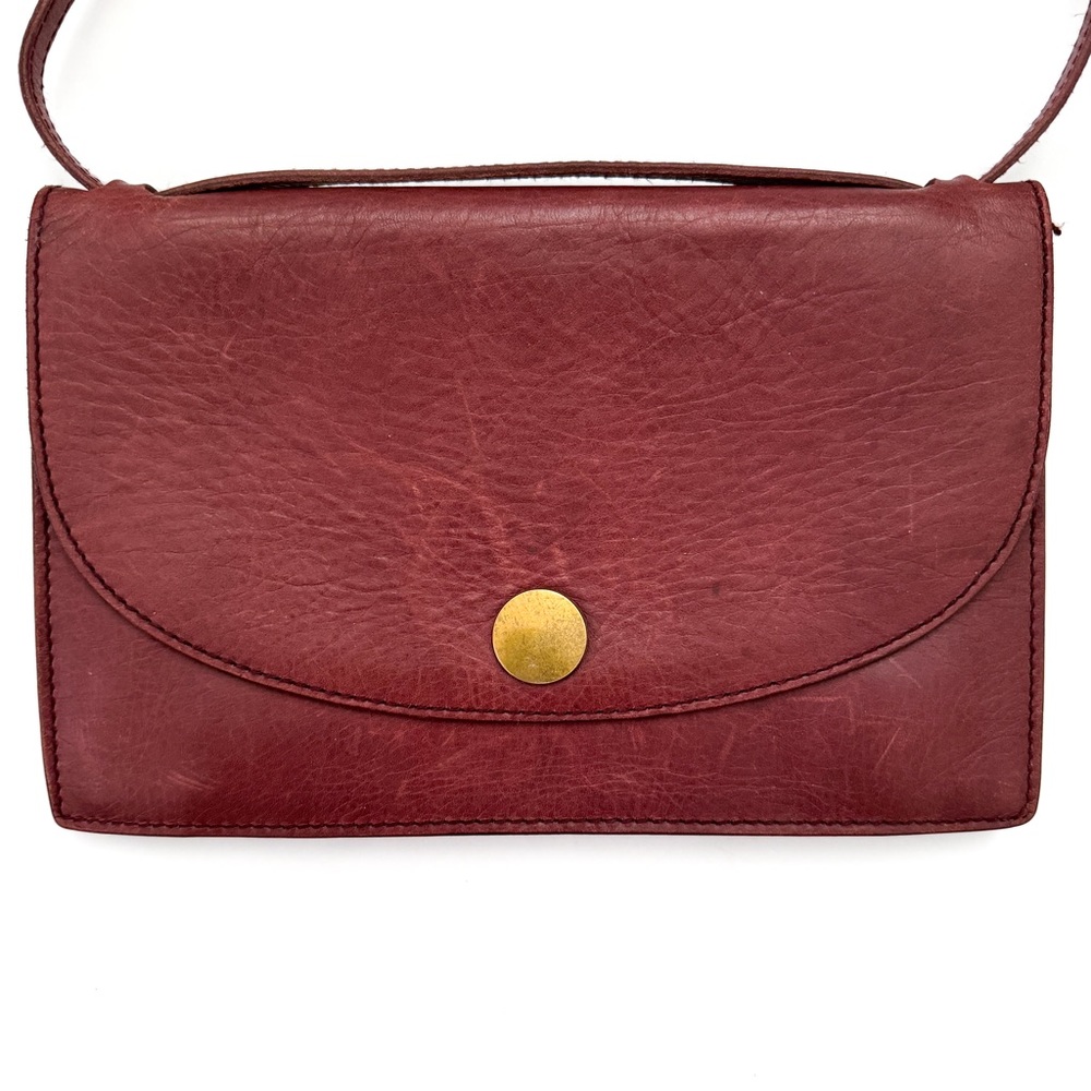 Madewell The Slim Red Brown Leather Convertible Crossbody Shoulder Bag Trifold - Picture 3 of 8